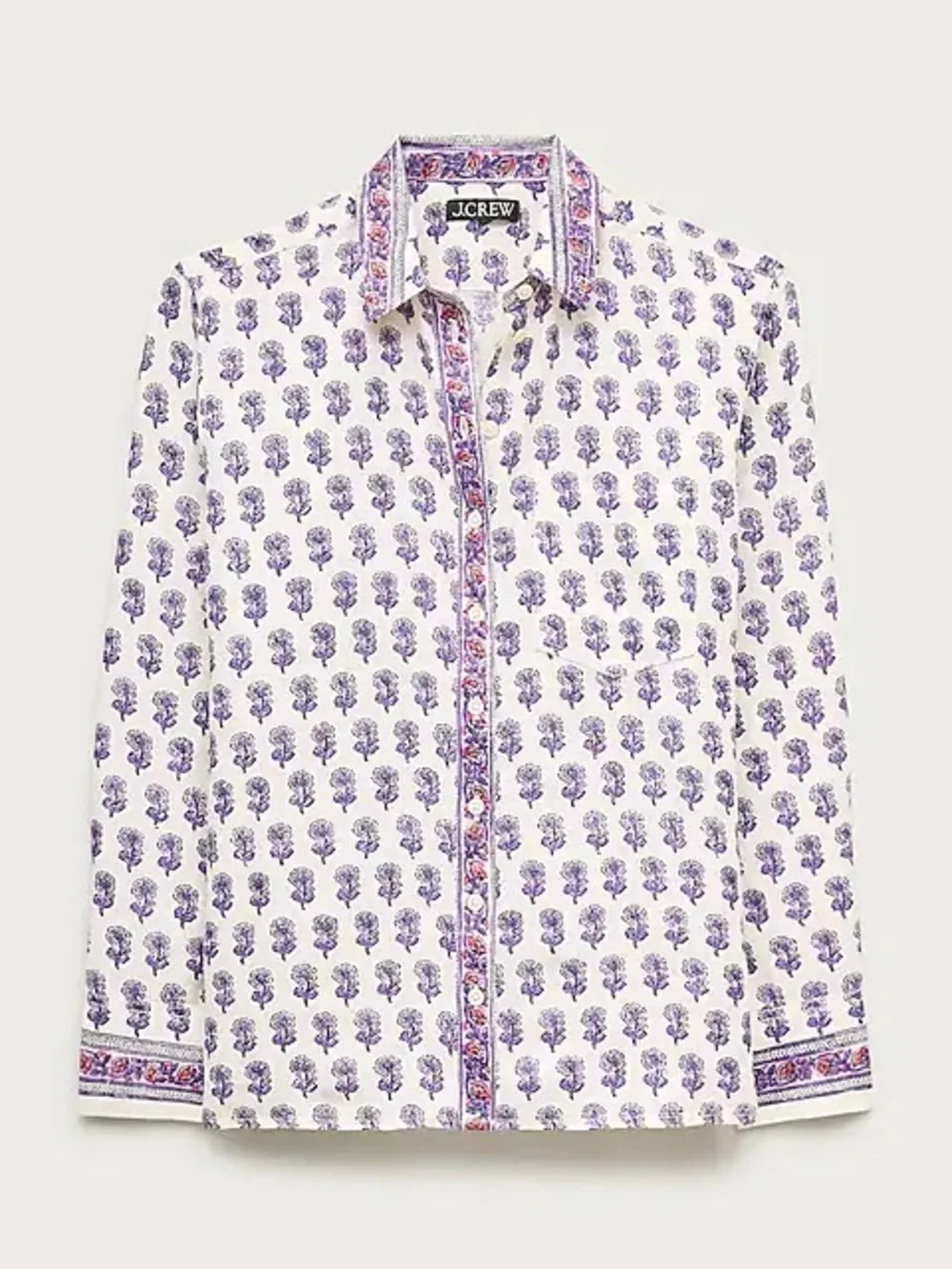 J.Crew Embellished Tropez Shirt Lilac Block Print Ramie Blouse Medium